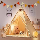 BuYupop Tipi Zelt für Kinder Kinderzelt, Spielzelt Kinder Indoor Kinderzelt für Drinnen, Zelt Kinderzimmer Tippi Kinderzelt Mädchen Junge, Tipi Zelt mit Tipi-Zeltstabilisator, Decke (Dreiecke)