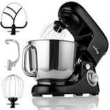 Lehmann Planetarische Küchenmaschine mit Edelstahlschüssel 5 L, Multifunktions Rührgerät 2200 W, 6 Geschwindigkeit Teigmaschine, inkl. Spritzschutzdeckel, Knethaken und Schneebesen (Schwarz)