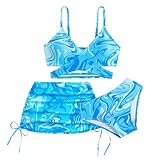 Srvak Mädchen Bikini Set,Bikinioberteil,Bikinihose und Tüllrock Bikini mit Rock Mädchen,Sommer Badeanzug für 7-12 Jahre (DE/NL/SE/PL, Alter, 12 Jahre, Regular, Blau)