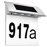 DEUBA® Edelstahl Hausnummer Beleuchtet Solar 4 LEDs Dämmerungssensor Wetterfest 0-9 Zahlen a-h Buchstaben Leuchte Haus Nummer Schild Außen