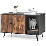 COSTWAY Katzenschrank für Katzentoilette, 2 in 1 Beistelltisch Katzenhaus, Katzenklo Schrank mit Kratzbrett & 2 Türen & Eingang, Katzenmöbel für Katzen Hunde Haustier, 90x50x54cm (Vintage)