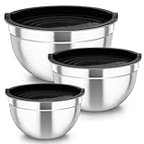 TEAMFAR Rührschüssel 3er Set, Edelstahl Schüssel Salatschüssel mit Luftdicht Deckel, Schwarz Schüsselset perfekt für Backen/Vorbereiten/Servieren, 4,5L / 2,5 L / 1,5 L, Spülmaschinenfest