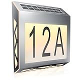 CSL - LED Solar Hausnummernleuchte Edelstahl - Hausnummer beleuchtet Solar - Automatische Tag- und Nachterkennung - Solarpanel Leuchte 10 Lumen - Hausnummernschild IP44