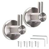 Pulluo 2pcs Handtuchhaken zum Bohren Garderobenhaken Edelstahl Haken Gebürstet Silber Mantelhaken mit Schauben Kleiderhaken für Bad Toilette Küche Büro Wand Tür Klebehaken