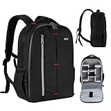 Amazon Brand - Eono Kamerarucksack, Reiserucksack mit Laptopfach, professionelle wasserdichte Kameratasche mit Regenschutz, für DSLR SLR Canon Nikon Fuji Sony Kameras（Schwarz）