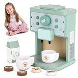 CLIUNT kaffeemaschine Kinder Holz, kaffeemaschine Holz kinderküche, spielküche zubehör Holz, Geburtstagsgeschenk für Kinder, Kleinkinder, Mädchen und Jungen