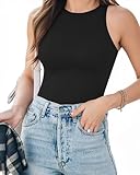 ALGALAROUND Bodys für Damen Ärmellos Rundhalsausschnitt Tanktops Frauen Damenbody Basic Sexy Y2K Sommer Outfit Body Suit Oberteil Women Bodysuit Going Out Tops Schwarz M