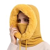 Generisch Mütze Damen Herren Männer Frauen Cap Atmungsaktiv Outdoor Weich Integrierte Kapuzenmütze Winter-Warmütze Cold-Proof Cold-Proof Außenmaske für Frauen Lätzchen im Gesicht (Yellow, One Size)