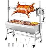 VEVOR Drehspießgrill 38 W Spanferkelgrill Lammgrill Holzkohlegrill (94 cm Grilllänge) mit 60 kg Tragkraft & Rädern & 7-facher Höhenverstellung, Edelstahl-Elektrogrill-Set für Camping Outdoor
