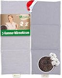 HERBALIND 3-Kammer Körnerkissen Bauch Nacken 50x20 cm in Streifen/grau - Wärmekissen Rapssamenkissen mit Rapssamen, 100% Baumwolle OEKO TEX Kissen mit Raps Füllung für Mikrowelle