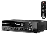 Donner Audio-Leistungsverstärker, 5.1-Kanal-Audioverstärker mit Bluetooth 5.3, optischem/koaxialem Eingang, USB, FM, 2 Mikrofoneingängen, Echo, Cinch-Eingang für Heimkino, Karaoke, MAMP4