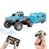 Monster-Truck-Spielzeug, 2,4 G ferngesteuerter Monster-Truck, Mini-RC-Monster-Truck, über USB wiederaufladbar, Unterlauf mit Anhänger, Karosserielichter und Scheinwerfer, Maßstab 1:64, ferngesteuerter