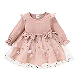 Kleinkind Baby Mädchen Sommer Herbst Kleid Blumendruck Tutu Kleider Stricken Langarm Prinzessin Kleid Lang Blumen Rosa 6–9 Monate