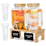 2 x 4L Getränkespender mit Ständer, Getränkespender aus Glas mit Zapfhahn aus massivem Edelstahl für geeiste Säfte, Wasser, hausgemachte Getränke, Partys, Hochzeiten