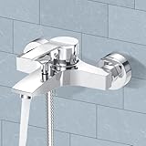 LADOKEE Badewannenarmatur, Wasserhahn Badewanne mit G1/2'-Anschluss, Einhebel Mischbatterie Badewanne Chrom, Dusche Armatur H59 Messing Wandmontage Aufputz,Badarmatur für Badezimmer