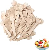 300 Stk Holzgabeln Disposable Cutlery Einweggabeln Kuchengabeln Holz Einmalbesteck Holzbesteck Löffel Gabeln Einmal Einwegbesteck Klein Holzlöffel Party Besteck für Camping Picknick 4 Inches