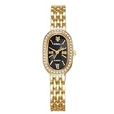 rorios Damen Quarzuhr Metallarmband Abenduhren mit Kristalldetails lässige Armbanduhr für Alltag & Party Schwarz
