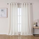 Joydeco Leinen Voile Gardinen mit Ösen 2er Set H 245 x B 132 Weiß Halbtransparent Vorhang Leinenoptik Elegant Licht Filtern Ösenschal Gardinenschal Wohnzimmer Schlafzimmer