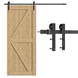 TSMST 6.7FT/202cm Schiebetürsystem Komplett-Set für Schiebetüren,Schwarz Schienen-Kit Passend für eine einzelne Holztür, J-Form