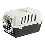 Ferplast Transportbox Katze, Hundetransportbox kleine Hunde und Katzen bis 5 kg, Tür aus plastifiziertem Eisen, Lüftungsschlitze, 32,5x48 xH 29 cm, Hartschalen Transportbehälter Atlas 10 EL, Schwarz