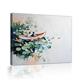 TOANGWALL Orientalischer Stil Klassische Tusche Malerei Teich Bootfahren Lotus Blätter Lotus Koi Fisch Poster Druck Wandkunst für Wohnzimmer Schlafzimmer Dekor 50x60cm Innenrahmen