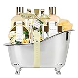 SPA LUXETIQUE Damen Bade Geschenkset - Beauty Set für Frauen 8 tlg. Geburtstagsgeschenk Vanilleduft Bade Set mit Deko Badewanne, Spa Set, Wellness Set für Frauen, Muttertagsgeschenk für Sie Mama