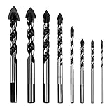 QWORK Bohrset Fliesenbohrer, 8 Stück, Glasbohrer, Spiralbohrer, 3, 4, 5, 6, 8, 10, 14, 16 mm, Bohrspitzen für Fliesen, Beton, Ziegel, Glas, Kunststoff und Holz