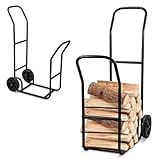 Ollewiellan Kaminholzwagen, 70x42x109cm Kaminholzwagen mit Rollen,Gummirädern,Kaminholzregal bis 80 kg,Brennholzkarre aus Stahl,Feuerholz Transportwagen,Schwarz