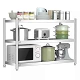 Regal mit 3 Etagen, 304 Edelstahl, Aufbewahrungsregal, Küchenregale, Metall, Schwerlastregal, Bodenregal für Küche, Wohnzimmer, Büro, Garage, Terrasse