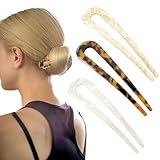 French Hair Pin 3 Stück, U Förmige Haarnadel, Acryl Französische Haarnadel, 2 Zinken Haarnadeln Groß, French Twist Hair Pin für Damen Mädchen Frauen