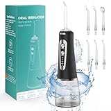 Munddusche Kabellos,Elektrische Zahnreiniger 5 Modi&300ML, Munddusche Testsieger mit 6 Jet-Tipps, Tragbare Zahndusche für Entfernt Speisereste und Reinigt Die Zähne