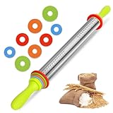 Nudelholz Edelstahl 61cm - Edelstahl Teigroller mit Abstandshalter für Teigdicken, Edelstahle Nudelholz mit Griff, Einstellbares Teigroller, Rolling Pin Backzubehör für Pizza, Cookie, Gebäck Teig