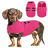PUZAUKAL Hundepullover Fleece Weste Hundemäntel Winter Warmer Hundeweste für Kleine Hunde Weicher Fleece Hundejacke mit Geschirr Pullover für Mittel Großen Hund Katze-Rosa(XS)