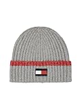 Tommy Hilfiger Herren Rubber Flag Patch Tipped Rib Cuff Hat Beanie-Mütze, Meliert, Grau, Einheitsgröße