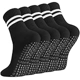 Apricitie 5 Paar Pilates Yoga Socken Damen Stoppersocken Rutschfeste Socken mit Noppen 38-42, Baumwolle Yoga Antirutsch Socken für Ballett Fitness Krankenhaus(Schwarz)