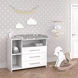 Vicco Wickelkommode Oskar, Weiß, 113 x 100 cm mit 3 großen Schubladen
