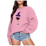 Generisch Damen Weihnachts-Sweatshirt mit Rotweinglas-Aufdruck, langärmelig, Rundhalsausschnitt, lockerer Pullover, lässiges Oberteil (L)