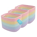 OrganiHaus Regalkörbe, Wollkorb, Aufbewarungs Korbe, Aufbewahrungsboxen Stoff, Stoffkörbe, Wäschekorb Flach, 3er Aufbewahrungskorb Set, Regenbogen