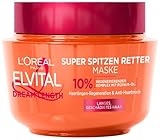 L'Oréal Paris Elvital Anti Spliss Haarmaske für langes, geschädigtes Haar, Intensive Haarkur zum Ausspülen, Mit pflanzlichen Vitaminen und Rizinus-Öl, Dream Length Super Aufbau Maske, 1 x 300 ml
