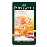 Faber-Castell 110012 Polychromos Malstifte, 12er-Buntstifte-Set in einem eleganten Metalletui, Leuchtende Farben mit dicken 3,8-mm-Minen und säurefreien Pigmenten für verschiedene Oberflächen