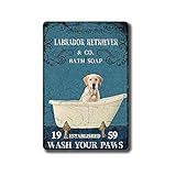 XIXIUQW Labrador Retriever Wash Your Paws Lustiges Badezimmer-Poster, Retro-Schild, Vintage-Tattoo-Salon, Retro-Blechschild, Vintage-Wanddekoration, 20,3 x 30,5 cm