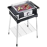 SEVERIN SENOA BOOST S Elektrogrill mit Standuntergestell, Standgrill mit schnellem Grillstart bis 500 °C, Balkon Grill mit SafeTouch-Oberfläche, Edelstahl/Schwarz, PG 8117