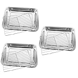 Happyyami 3 Sätze Ablaufwanne aus Edelstahl Ölablassplatte Ofen Pizzapfanne Hot-Dog-Toaster snackteller snack teller Brathähnchen-Servierplatte Edelstahlplatte Rostfreier Stahl Silver