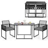 GIANTEX Gartenmöbel Set Rattan 2 Personen, Balkonmöbel Kleiner Balkon platzsparend, Esstisch mit 2 Stühlen zusammenschiebbar, Balkon Möbel klein, Outdoor Sitzgruppe inkl. Kissen, Balkonset Bistroset
