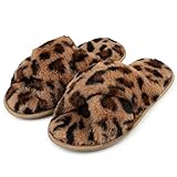 riemot Hausschuhe Damen Winter Plüsch Pantoffeln Memory-Schaum Warme Hausschlappen Bequeme Rutschfeste Flauschige Slipper, Leopardenmuster, gr.38-39