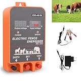 230V Weidezaungerät 8~12V mit LED Anzeige, Elektrischer Weidezaun 2J Output für 10 km Reichweite, Output/Input Display Eelektrozaun für Schutz von Nutztieren,Haustieren,Geflügel, Hausweide,Gärten