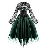 Goth Kleid Damen, Vintage Kleider Damen Elegantes Cocktailkleid Im Gothic Stil mit 1950Er Jahre Design A-Linie Midikleid für Festliche Anlässe (Green - XL)