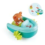 Hape Schlauchboot mit Rückziehmotor - Badewannenspielzeug, Pull-Back Boot und schwimmender Teddybär, Badewannenspielset ab 18 Monatenab