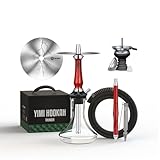 Yimi Hookah® Edelstahl Shisha Set Komplett | Kleine Shisha aus Holz, Narguile, Cachimba, Chicha | Wasserpfeife | Modernes Shisha-Set inklusive Shisha-Zubehör (Rot)