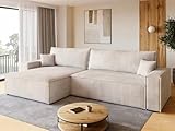 BROMARKT Sofa mit Schlaffunktion Couch L Cordstoff Sofa Bettkasten Schlafsofa für Wohnzimmer Ecksofa freistehend Adi XL Relaxsofa 3 sitzer 272x143x85 cm Vanilla